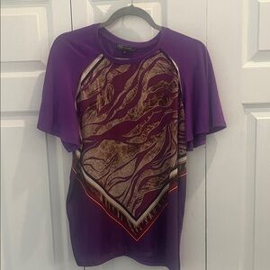 DG2 by Diane Gilman Purple and Brown Short Sleeve Tee
